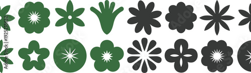 Top view set of plant and flower silhouettes for landscape architecture and garden design planning, cad drawing flat vector illustration, botanical site symbols.