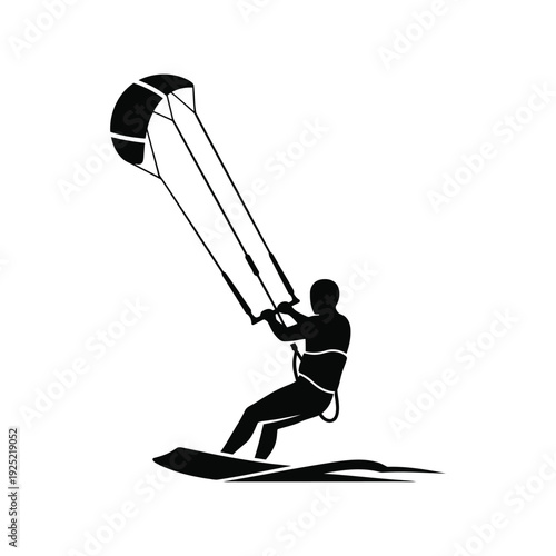 Vector icon of person kitesurfing in black and white Vector