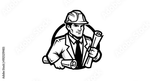 Engineer in Hard Hat with Blueprints.