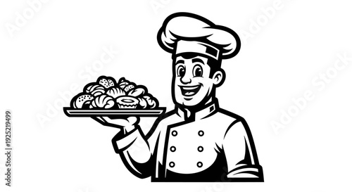 Chef Holding Tray of Delicious Pastries.