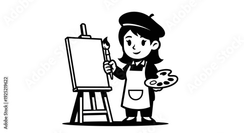 Cartoon Artist Painting on Easel with Brush 2.