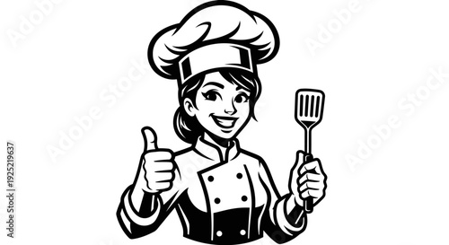 Cartoon Female Chef with Thumbs Up.