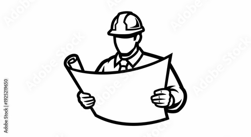 Engineer Holding Blueprint and Hard Hat.