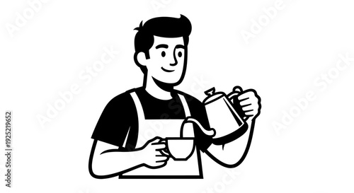 Barista Serving Coffee from a Pot.