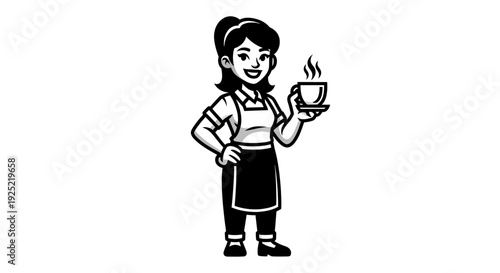 Woman Waitress Holding Coffee Cup.