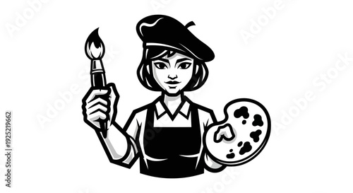 Female Artist Holding Paintbrush and Palette.