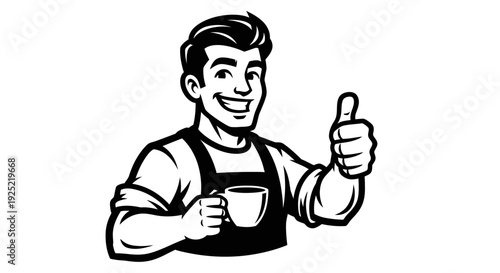Smiling Barista Holding Coffee Cup Thumbs Up 1.