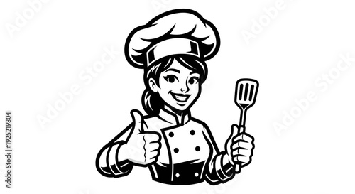 Female Chef Cartoon Character with Spatula.