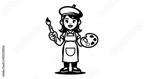 Female Painter Artist with Palette and Brush.