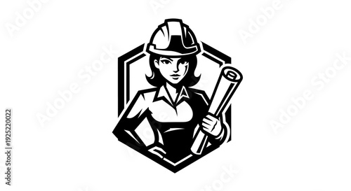 Female Construction Worker Illustration with Hammer.
