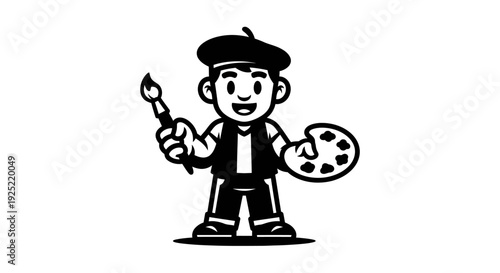 Cartoon Artist Holding Paintbrush and Palette.