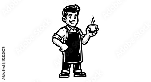 Cartoon Barista Holding Coffee Cup.