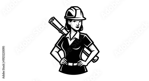 Female Construction Worker Cartoon Character Illustration.