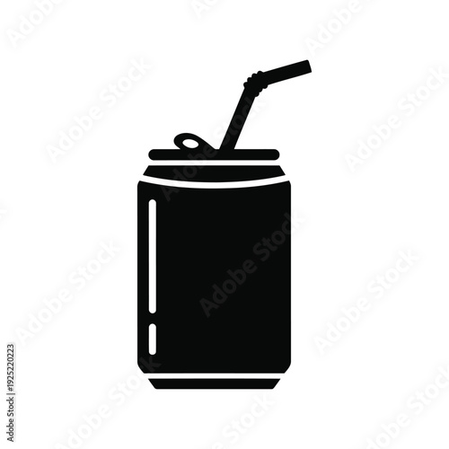 Black soda can with straw vector icon Vector