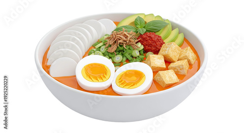 Gourmet Ramen Bowl with Tofu, Egg, and Avocado