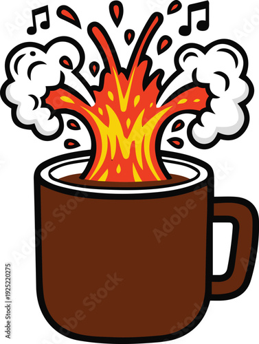 Explosive Coffee Mug Erupting with Energy and Music