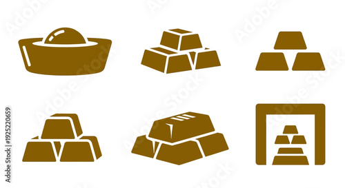 A collection of gold bar vector illustrations, including stacked gold bars, gold bullion icons, shiny gold bar graphics, and golden brick vectors, showcasing various gold investment