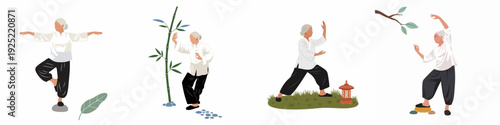 Senior Citizens Practicing Tai Chi and Qigong for Health, Balance, and Mindful Wellness in Serene Settings
