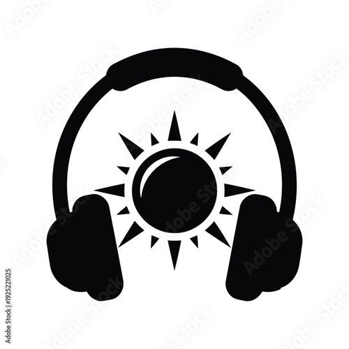 Modern headphones vector icon with sun design, music symbol, audio equipment Vector