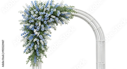 White Archway Decorated With Blue and White Flowers