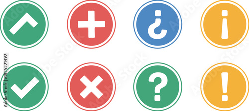 Set of checkmark, cross, question mark, and exclamation icons