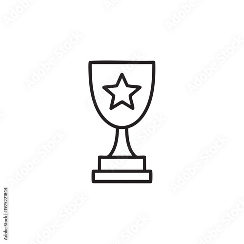 A simple line illustration of a trophy with a star on a transparent background is viewed from the front.