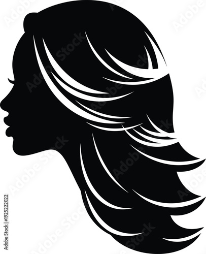 Sleek and elegant vector silhouette of a woman with flowing hair