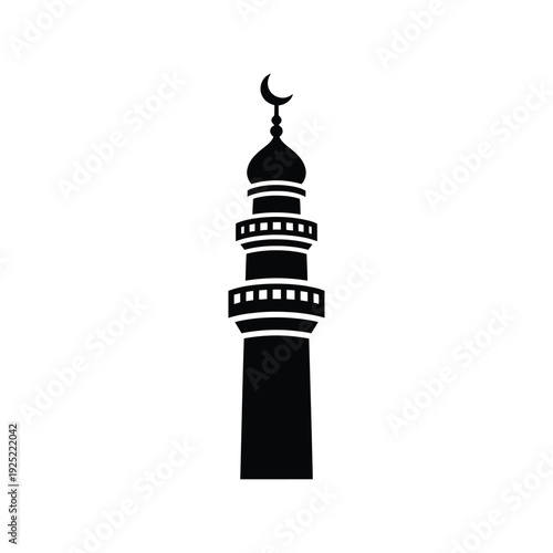 Islamic mosque minaret vector icon, black and white Vector