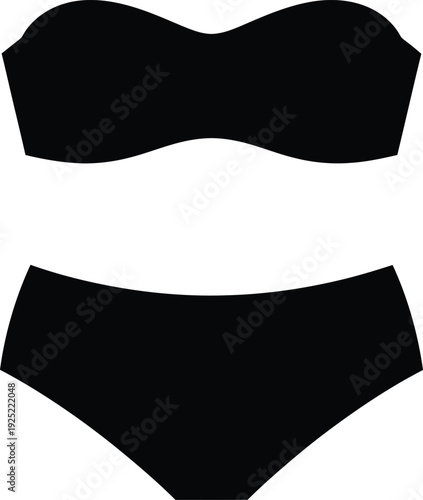 Black  vector of a strapless bikini top and matching high-waisted bottom