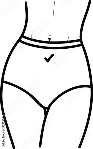 Vector of a person wearing high-waisted underwear with a checkmark on the lower abdomen area