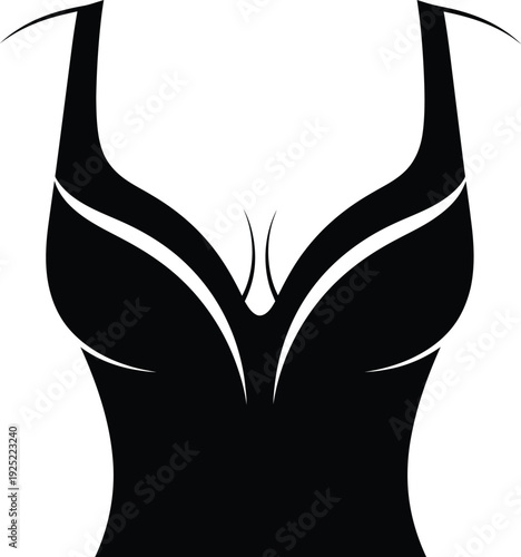 Stylized  vector of a woman's upper body silhouette in with a deep neckline design