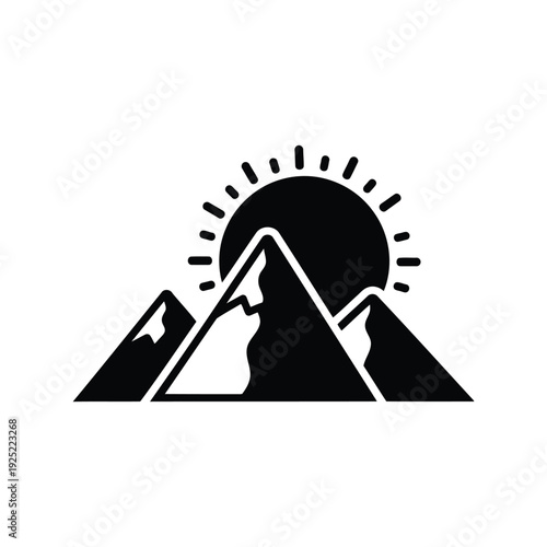 Mountain sunrise vector icon, black and white illustration Vector