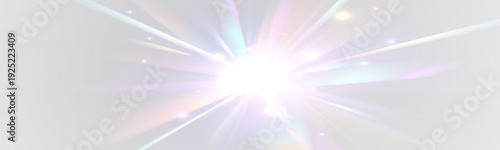 Rainbow light streams illuminate sparkling prism particles. Soft holographic flares add ethereal glow. Transparent PNG perfect for digital design.