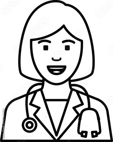 Vector of a female doctor with short hair wearing a stethoscope and smiling warmly