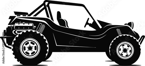 Detailed black silhouette of an off road vehicle with large tires silhouette