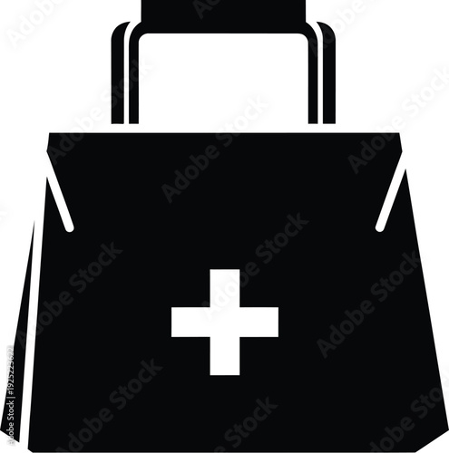 Black medical bag with a white cross a distinct silhouette