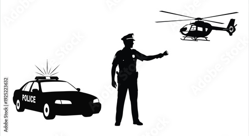 Black silhouette of a police car with a rooftop light bar silhouette