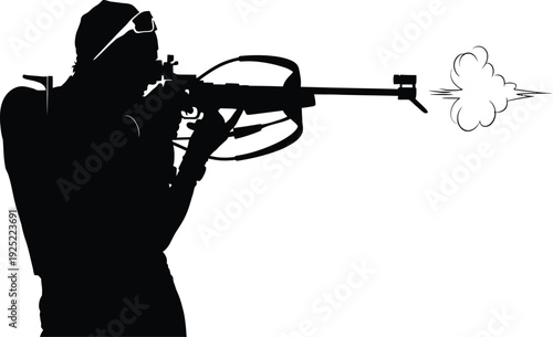 Archer aiming a crossbow with focused precision a dramatic silhouette