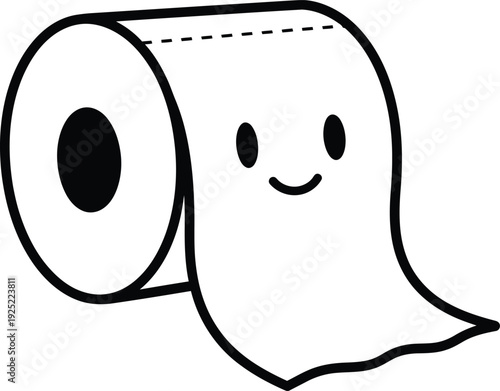 Vector of a cute smiling toilet paper roll with anthropomorphic facial features