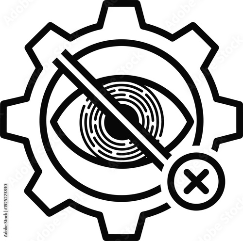 Vector of a gear with an eye and prohibition sign symbolizing privacy and surveillance restriction