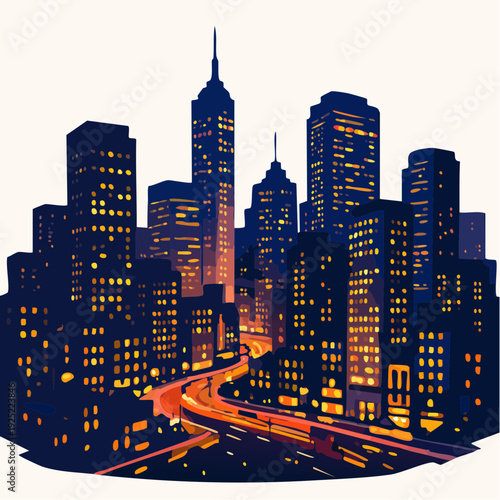 Vibrant cityscape at night with illuminated skyscrapers and busy streets