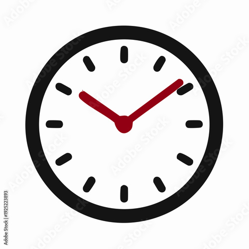 Modern clock with red hands showing exact time