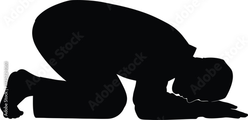 Vector silhouette of a person performing a yoga pose with hands and forehead touching the ground