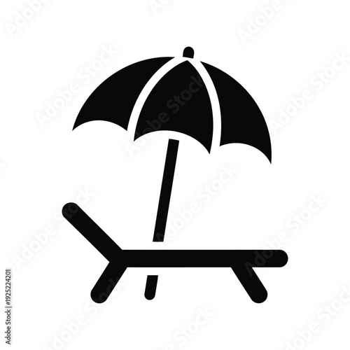 Black and white beach umbrella and lounge chair vector icon Vector