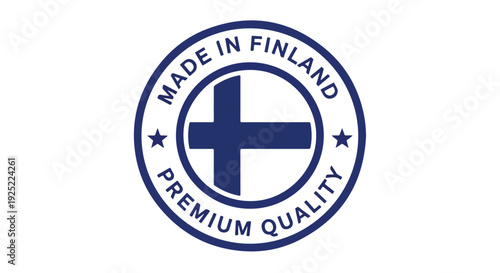 Made in Finland Premium Quality Blue Round Vector Stamp