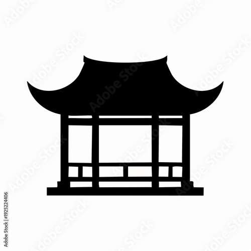 Traditional Asian temple structure in black silhouette