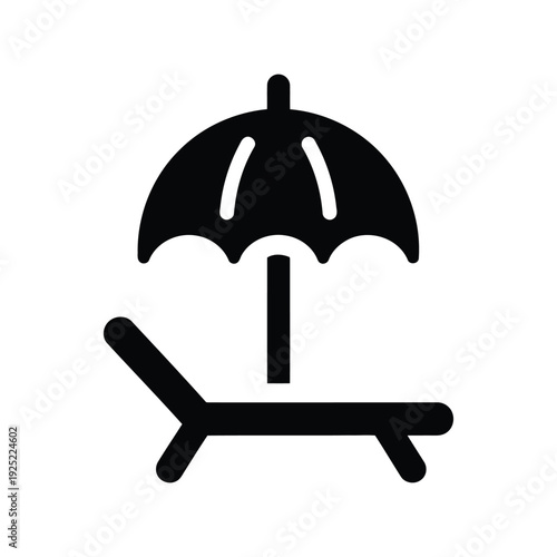 Vector icon of beach lounger with umbrella, minimalist black and white design Vector