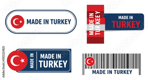 Set of 4 Made in Turkey product labels and barcode vector