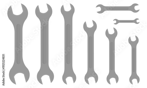 Wrench and spanner vector set on transparent background. Mechanic hand tools for repair and maintenance for automotive repair manuals, hardware store branding, DIY construction infographics