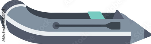 Flat Vector Inflatable Rubber Boat with Paddle, Minimalist Nautical Illustration for Outdoor Adventure and Water Sports